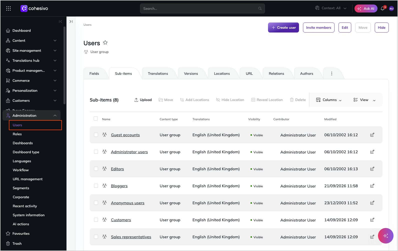 User's section
